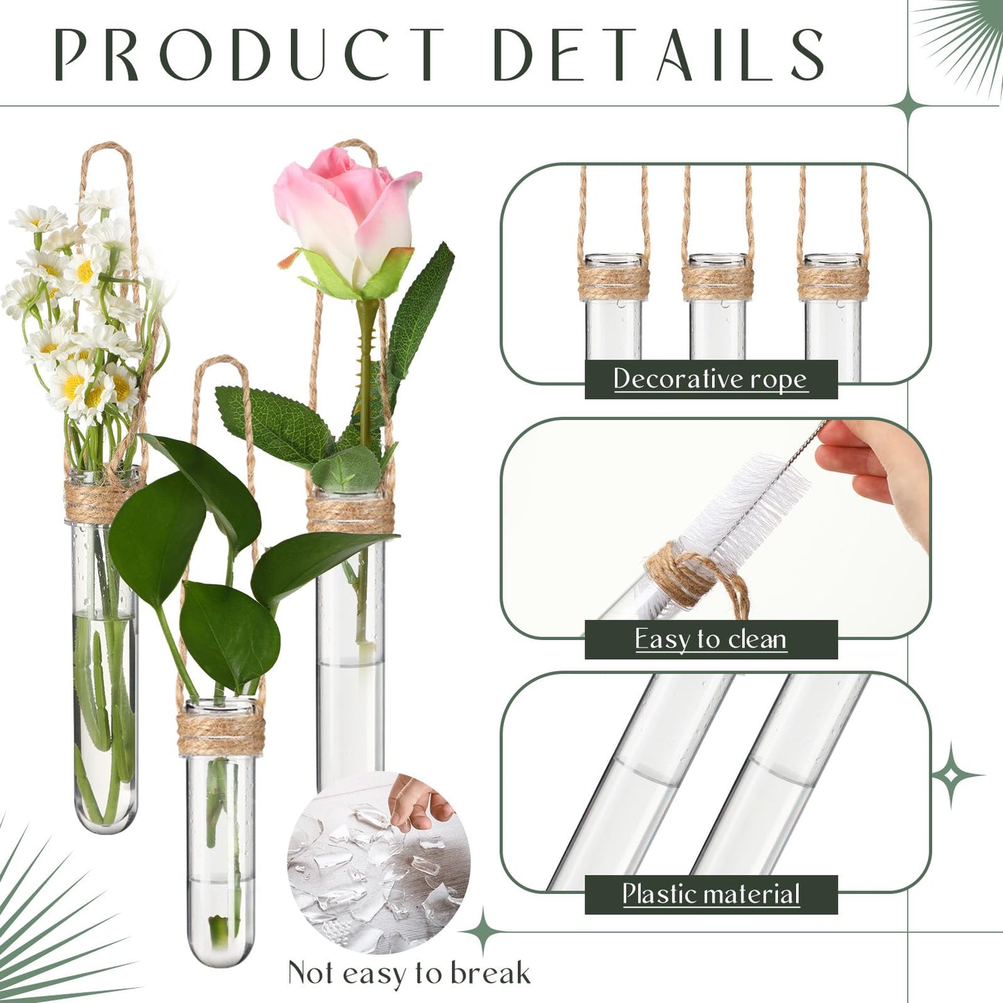 Baderke 12 Pack Wall Hanging Propagation Station Plastic Test Tubes Planters Wall Terrarium for Home Office Plant Hanger Flower Vases Hydroponic Cuttings Office Garden Flowers Walls Decor Lover Gift