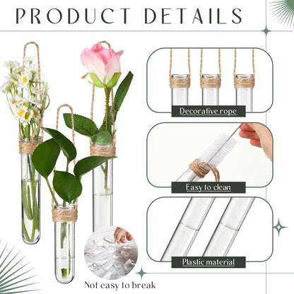 Baderke 12 Pack Wall Hanging Propagation Station Plastic Test Tubes Planters Wall Terrarium for Home Office Plant Hanger Flower Vases Hydroponic Cuttings Office Garden Flowers Walls Decor Lover Gift