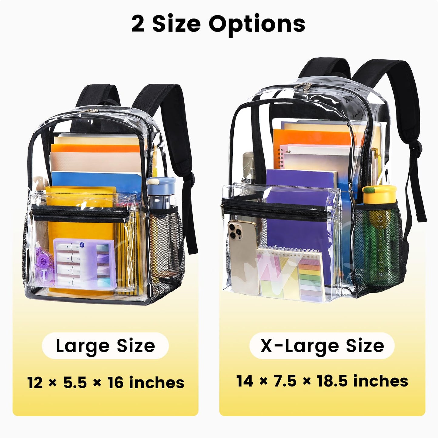 Vorspack Heavy Duty Clear Backpack - Large Clear Backpacks for School See Through Backpack for Boys Girls Transparent Bookbag for College, Work, Concert - Black