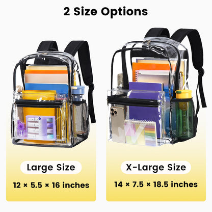 Vorspack Heavy Duty Clear Backpack - Large Clear Backpacks for School See Through Backpack for Boys Girls Transparent Bookbag for College, Work, Concert - Black