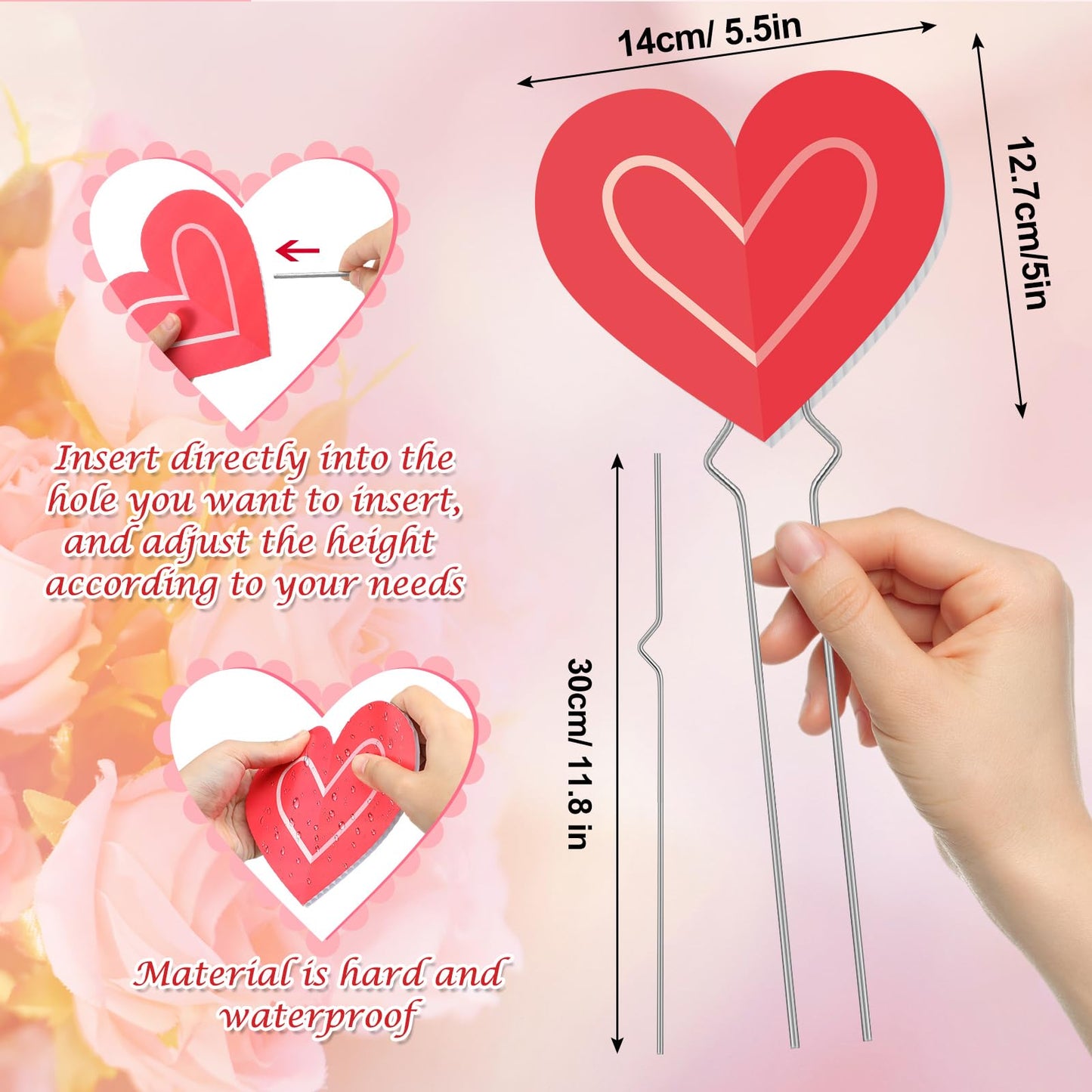 Briwooody 6 Pcs Valentine's Day Heart Planter Stake Hollow Heart Garden Metal Stake Sign Corrugated Plastic Valentine's Day Outdoor Decor for Indoor Outdoor Patio Plant Pot, Flower Bed(Classic Style)
