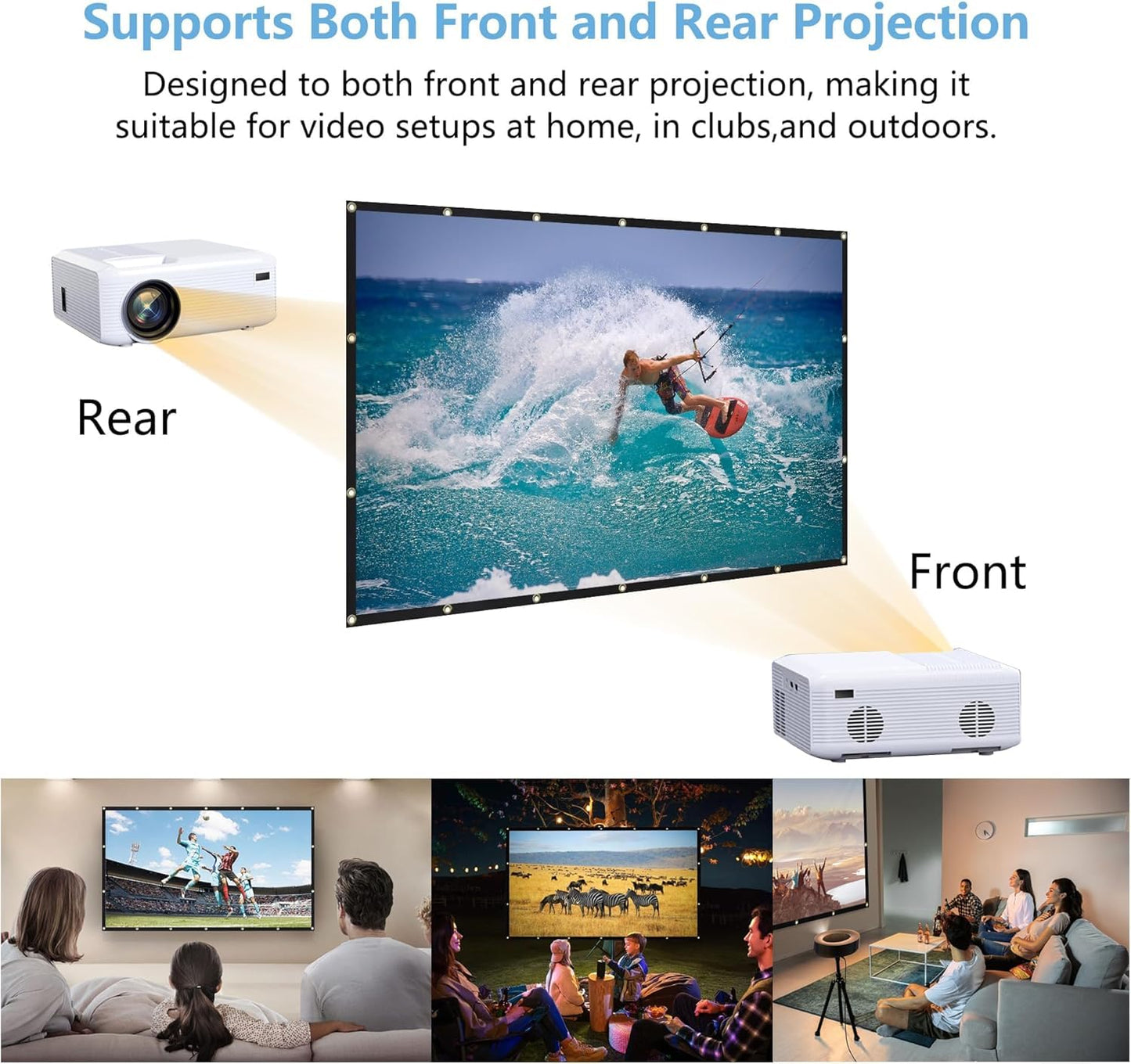 120-inch Projection Screen, Portable 4K Movie Screen, Wrinkle-Resistant, Easy-to-Install Outdoor Projection Screen, 16:9 Foldable and Washable, Suitable for use in Offices, Home theaters, Outdoors.