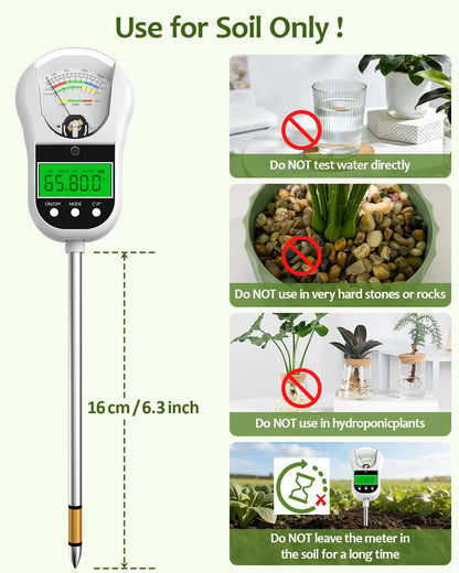 Jxikatx 7-in-1 Soil Test Kit, Soil Moisture Meter/pH Meter/Light Intensity/Fertility/Air & Soil Hygrometer Temperature with Large Dual Display for Garden,Lawn, Farm, Indoor Outdoor Plants-Warm White