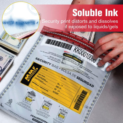 MMF Industries Cash Transmittal Bags | 12W x 16H | Pack of 100 | Unique Alphanumeric Numbering | Self-Sealing Adhesive | Four Tamper Indicators | Folded Bottom | Deposit Plastic Bags