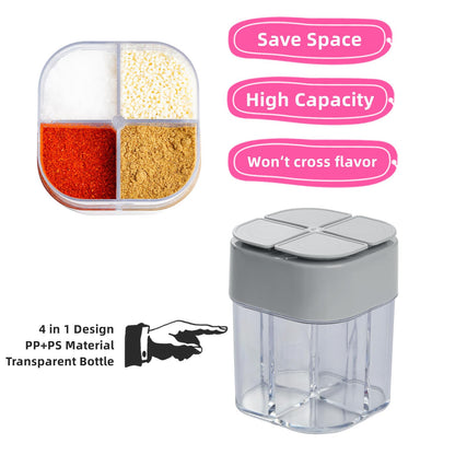 Miayon 4 Pack 4 in 1 Salt and Pepper Shaker Travel Spice Container Camping Seasoning Shaker RV Condiment Jars with Lid Camping Spice Kit for Home Restaurant Travel RV Cooking BBQ
