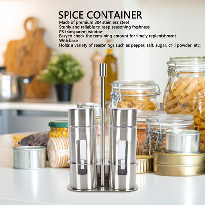 2 Pcs Salt and Pepper Shakers Set, Seasoning Grinder Bottle Set Stainless Steel Salt Pepper Containers Set with Shelf and Caps, Spice Rack for Kitchen (Large)