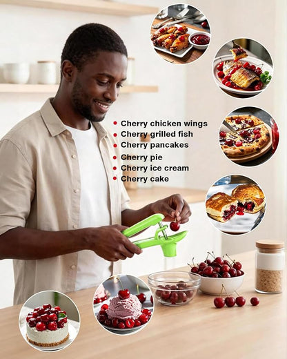 Cherry Pitter, Cherry Pit Remover Tool, Olives Pitter with Hand-held Push, Olive Pit core remover stones tool with lock design, Durable Cherries Pit Remover for Cherry Jam -Green