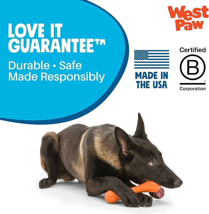 WEST PAW Zogoflex Hurley Dog Bone Chew Toy – Floatable Pet Toys for Aggressive Chewers, Catch, Fetch – Bright-Colored Bones for Dogs – Recyclable, Dishwasher-Safe, Non-Toxic, X-Small, Tangerine