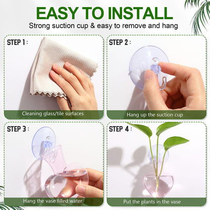 Zhehao 3 Pcs Propagation Vases Hanging Window Propagation Stations Glass Heart Shaped Plant Vase with Suction Cups Air Planter Terrarium for Hydroponics Home Decor Plant Lovers Gifts