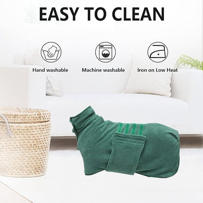 Geyecete Pineapple Grid Fast Drying Super Absorbent Dog Cat Bath Robe Towel - Green - XXL