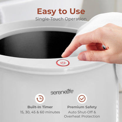 SereneLife Towel Warmer, 20L Capacity Hot Towel and Blanket Warmer with Digital Display, Adjustable Heating Time (20-90 min), Holds 2 Large Towels, Fragrant Disc Holder, 13” x 13” x 19” - inches