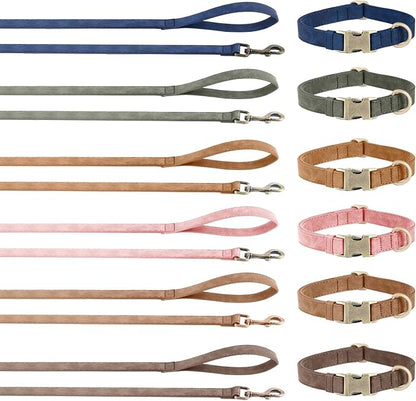 Genuine Leather Dog Collar - Adjustable Pet Collar with Quick Release Metal Buckle, Soft Skin Friendly Real Leather Collar for Small, Medium, Large Dogs (Dark Brown Collar + Rope, L：Fit 15-23" Neck)