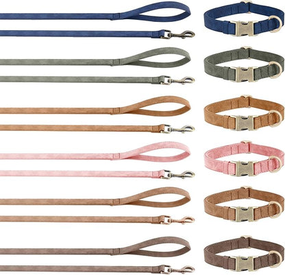 Genuine Leather Dog Collar - Adjustable Pet Collar with Quick Release Metal Buckle, Soft Skin Friendly Real Leather Collar for Small, Medium, Large Dogs (Dark Brown Collar + Rope, M：Fit 12-20" Neck)