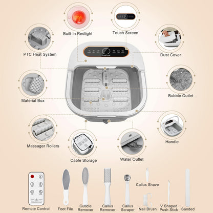 UNIFULL Collapsible Foot Spa Bath with Heat, Touch Screen, Remote Control, Massage Rollers, Timer, Bubble, Foot Pedicure Kit, Temperature Control Pedicure Foot Spa, Foot Bath