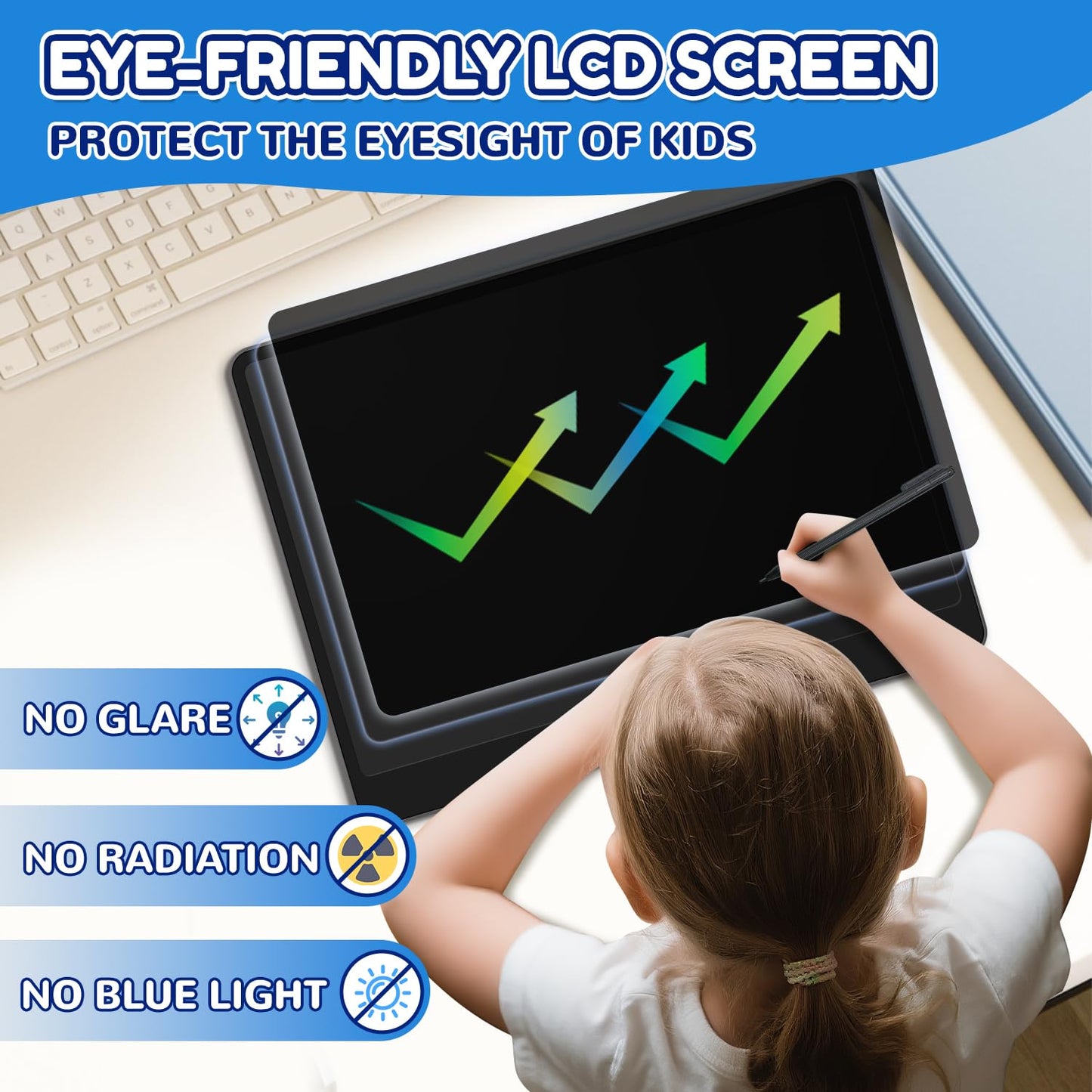 LCD Writing Tablet,16 Inch Colorful Screen Doodle Board Toddler Educational Toys for 3 4 5 6 Years Old Boys Girls Reusable Portable Drawing Tablet Christmas Toys Gifts for Kids (Black)