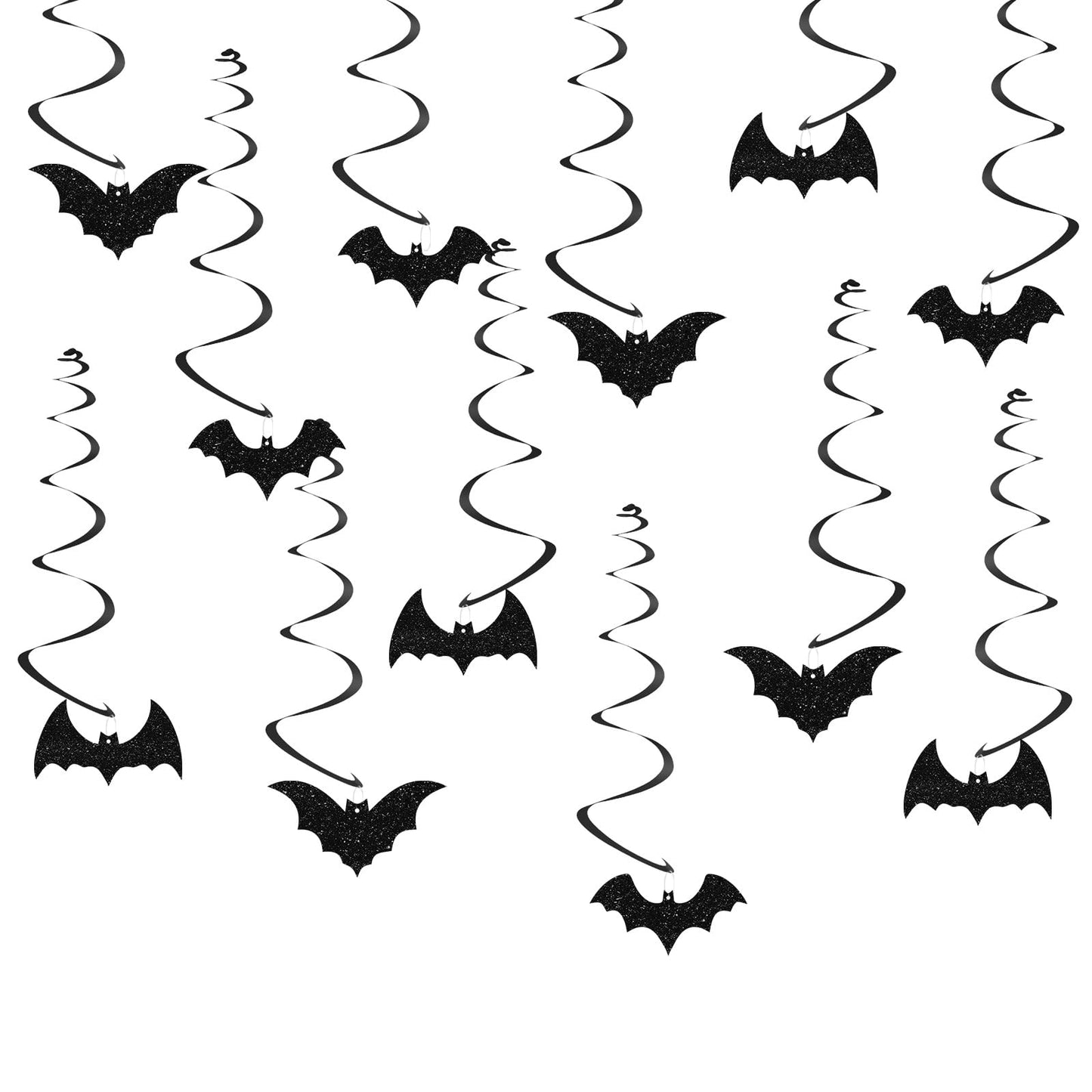 24pcs Halloween Bat Hanging Swirl Decorations, Flying Bats Signs Ceiling Whirl Streamer Hanging Banner, Black Bat Hanging Swirls for Halloween Party Decoration