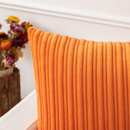 Kevin Textile Fall Pillow Covers 18x18 Striped Corduroy Velvet Cushion Covers Set of 2 Baby Square Decorative Pillowcase for Seasonal Autumn, 18 x 18 inch, Orange