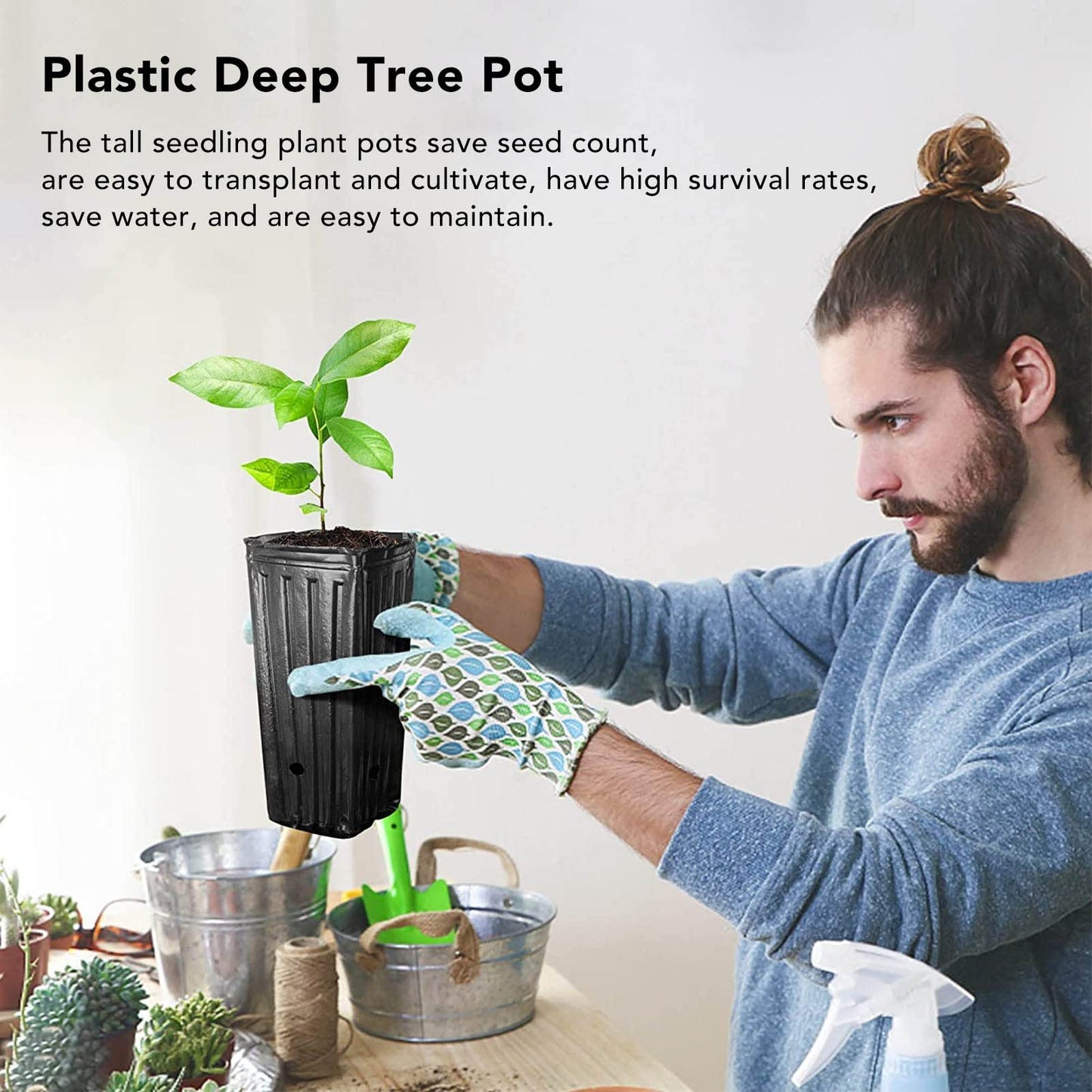 Asixxsix 20pcs Deep Plant Nursery Pots, 7.8in Tall Seedling Flower Plant Container Pots with Drainage Holes Thicken Plastic Nursery Bags Reusable Planter Flower Pots for Gardens