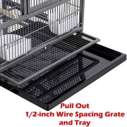 Double Stackable Center Divided Side Nesting Box Doors Breeder Breeding Bird Flight Double Rolling Cage for Aviaries Canaries Cockatiels Lovebirds Finches Budgies Small Parrots