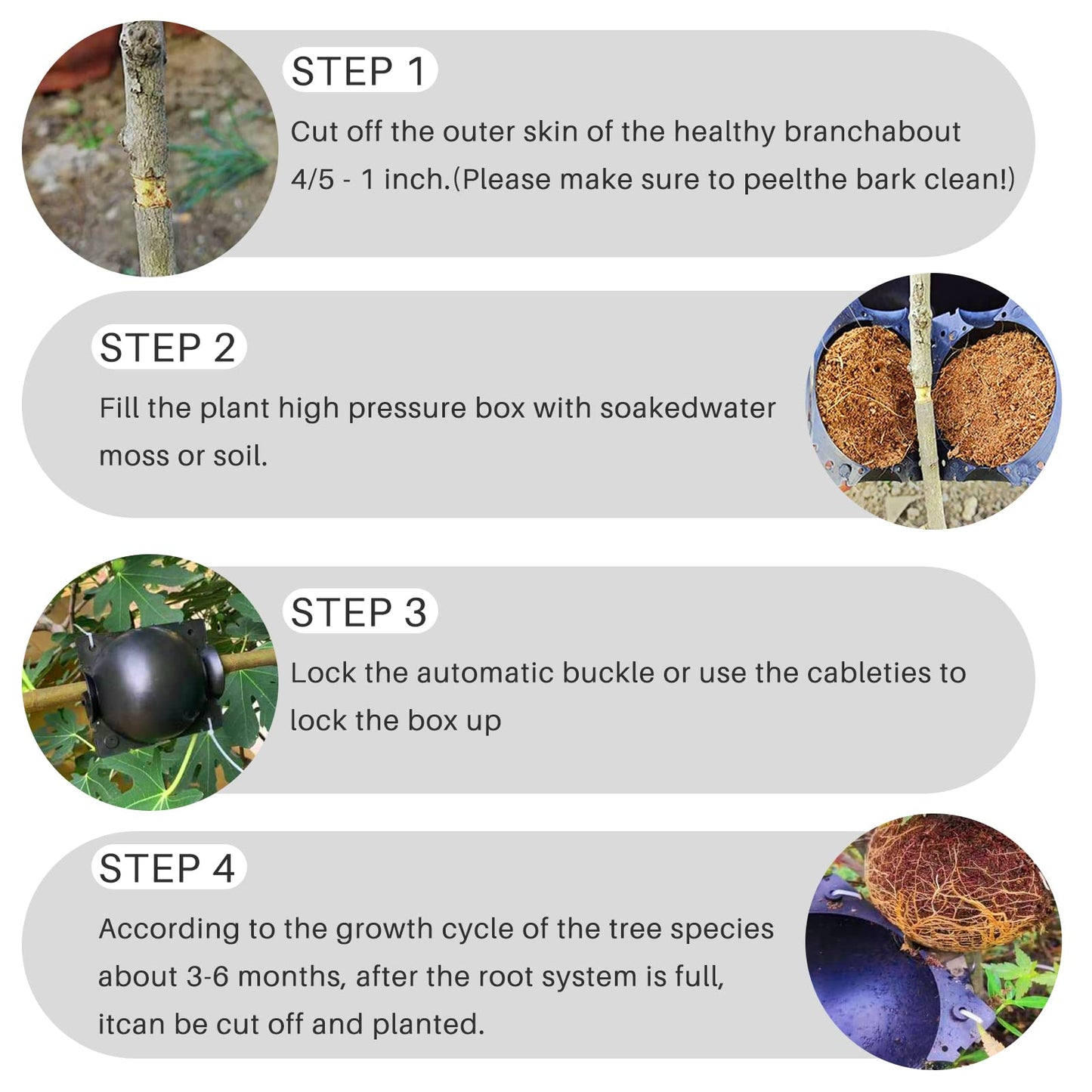 ZUCKBOX 12 PCS Plant Root Growing Box, Reusable Air Layering Propagation Kit Rooting Ball Grafting Tools for Plant Propagation (4S+4M+4L)