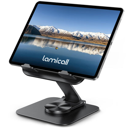 Lamicall Adjustable iPad Stand for Desk - [Ultra-Slim Foldable][360°Rotation] Tablet Holder Stand with Heavy-Duty Base, Mother Day Kindle Holder for 4.7-13" Device, iPad Pro Air Mini, Kindle, E-Reader