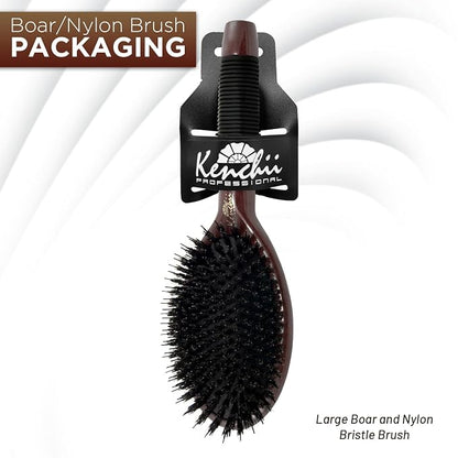 Kenchii Boar and Nylon Bristle Brush for Dog and Cat, Professional Grooming Brush with Maple Body, Lightweight, Non-Slip Rubber, Size Large