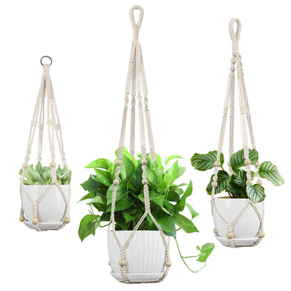 IDEEEPAN Macrame Plant Hanger - Fits 4 to 13 inches Pots for Indoor Outdoor, 35"/29"/23" Different Sizes Set, Ivory (POTS NOT Included)