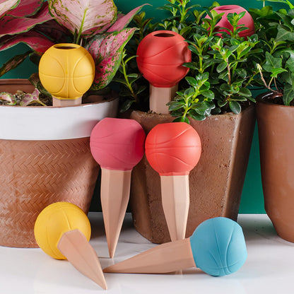4 Pack Terracotta Watering Spikes, Vacation Self-Watering Planters Devices - Continuous Moisture with Slow Release Watering System - Perfect for Indoor Outdoor Plants (Basketball)