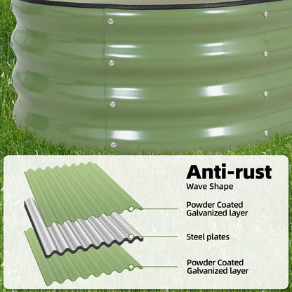 G GOOD GAIN Galvanized Metal Raised Garden Bed Kit - 4x2x1FT Outdoor Planter Box with Safety Edging and Gloves for Vegetables, Fruits, Flowers(Olive Green, 3PC)