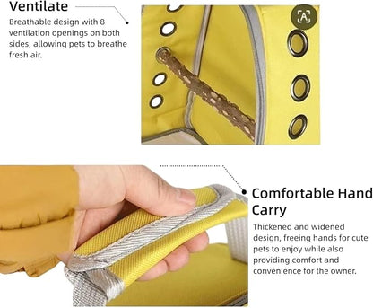 Bird Backpack, Lightweight and Breathable Outdoor Travel Backpack with 12 Breathable Holes, Wooden Pole, Adjustable Shoulder Strap for Birds and Pets (Yellow)