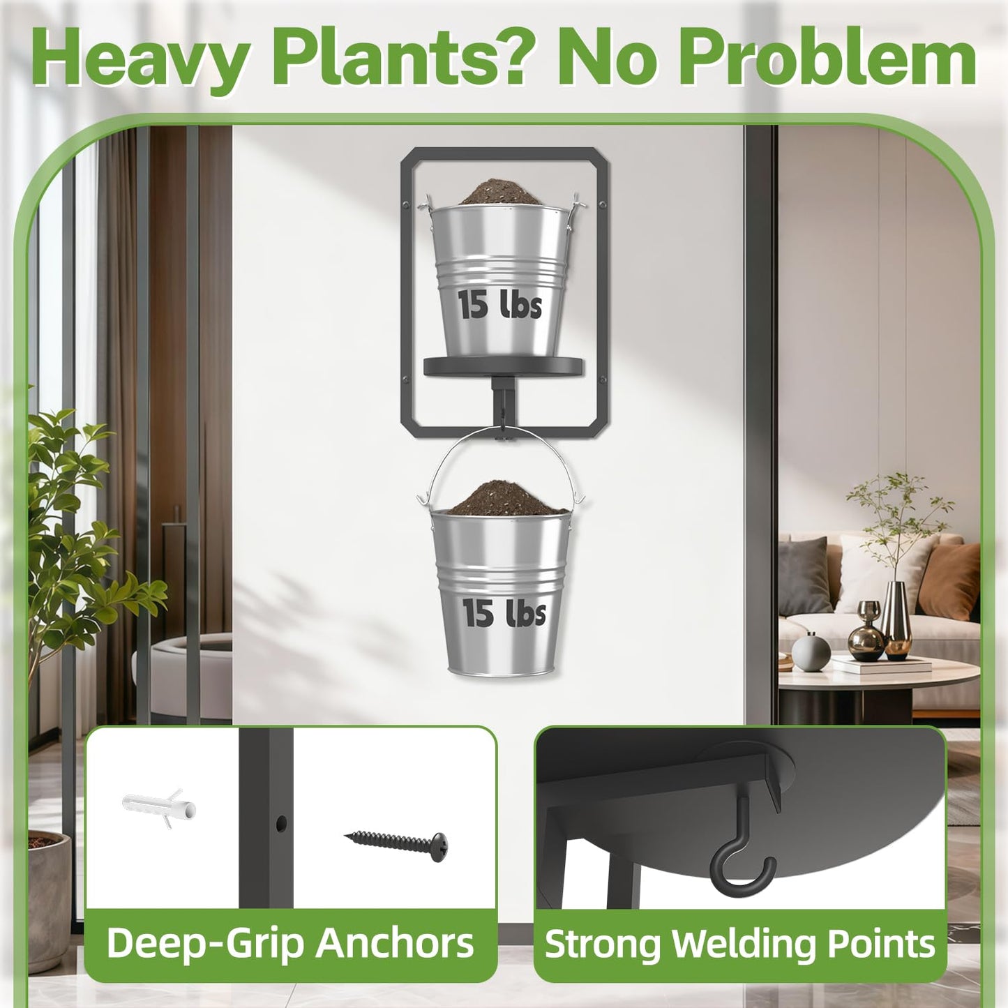 iDavosic.ly Wall Plant Picture Frame Holder Set of 2 with 2 Grow Light for Indoor, Metal Stand with Hanging Hooks, Space Saving Floating Flower Display Decor (Pots/Chains/Plants Not Included)