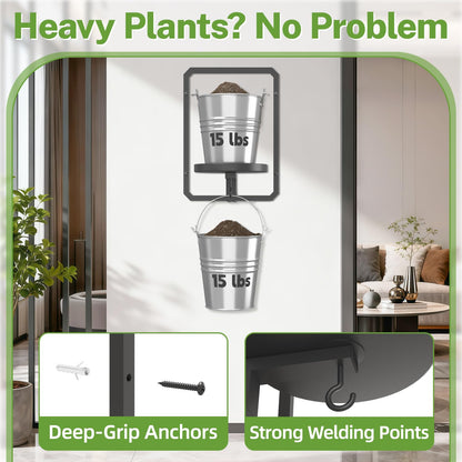 iDavosic.ly Wall Plant Picture Frame Holder Set of 2 with 2 Grow Light for Indoor, Metal Stand with Hanging Hooks, Space Saving Floating Flower Display Decor (Pots/Chains/Plants Not Included)