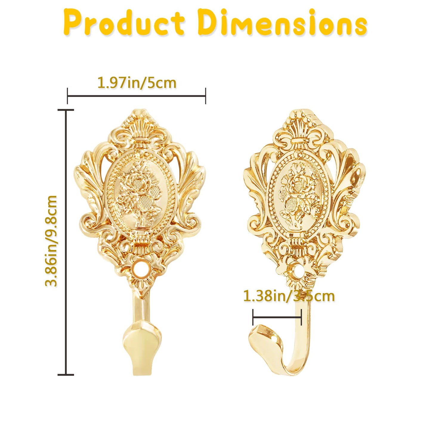 4Pcs Elegant Gold Curtain Tiebacks, Maijdoany Vintage Rose Wall Mounted Hook Holdbacks for Curtains Drapes, Curtain Tie Back Hooks for Bathroom, Bedroom, Kitchen (Rose Gold)