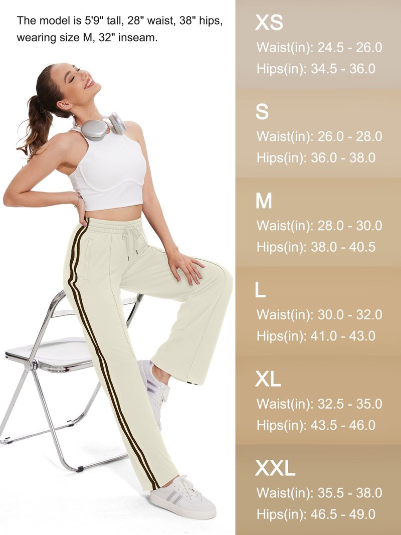 Tapata Petite Women's 28" Inseam Casual Pants Track Athletic Sweatpants Warm Up Loose Side Stripe Street Slacks, Beige, S