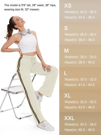 Tapata Petite Women's 28" Inseam Casual Pants Track Athletic Sweatpants Warm Up Loose Side Stripe Street Slacks, Beige, S