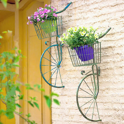 Asiwnshw Set of 2 Bicycle Plant Stand, Flower Pot Cart Holder Patio Stand Holder Outdoor Displaying Plants Flowers Metal Bike Plant Stand Hanging Planter Flower Holder Indoor Outdoor Decor