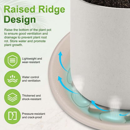 M METERXITY 2-Pack Plant Saucers, 7.3 Inch ID Anti-Rot Root Resin Flower Pot Plant Saucers for Indoor/Outdoor, Flowerpot Drip Tray [9.4 Inch OD, Gray White]