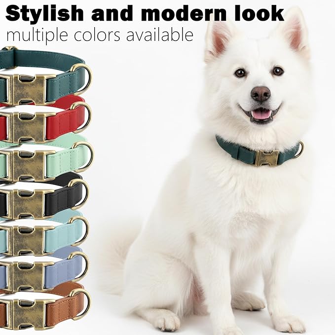 Dog Collar and Leash Set,Leather Silicone Waterproof Odor-Proof Dog Collar and Leash for Small Dogs, Soft Flexible Dog Collars, Durable Thick Adjustable Pet Collar (Green, Small (11-15.5" Neck))