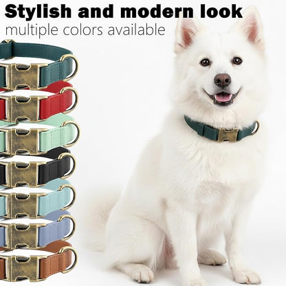 Dog Collar and Leash Set,Leather Silicone Waterproof Odor-Proof Dog Collar and Leash for Small Dogs, Soft Flexible Dog Collars, Durable Thick Adjustable Pet Collar (Green, Small (11-15.5" Neck))