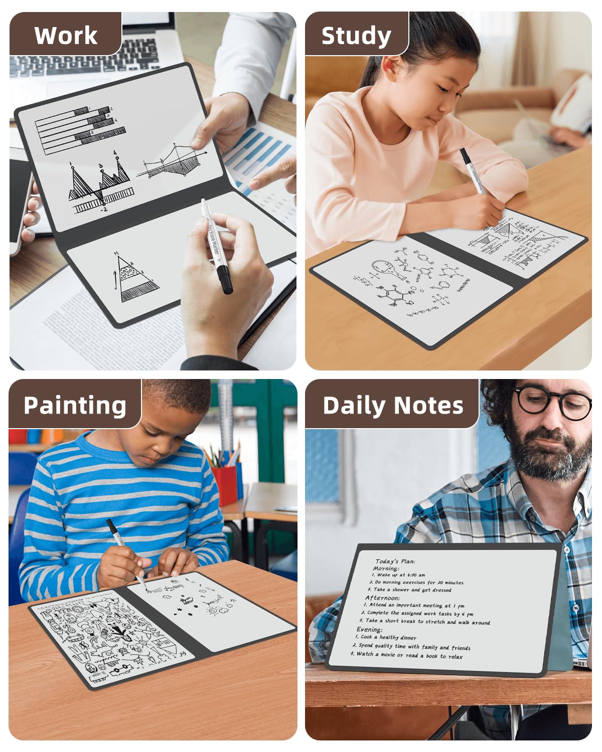 Mehaving Portable Small White Board Dry Erase Board, Reusable 9.5 * 6.6in Notebook Memo, Office Home Supplies Desk Accessories MH760 (Coffee)