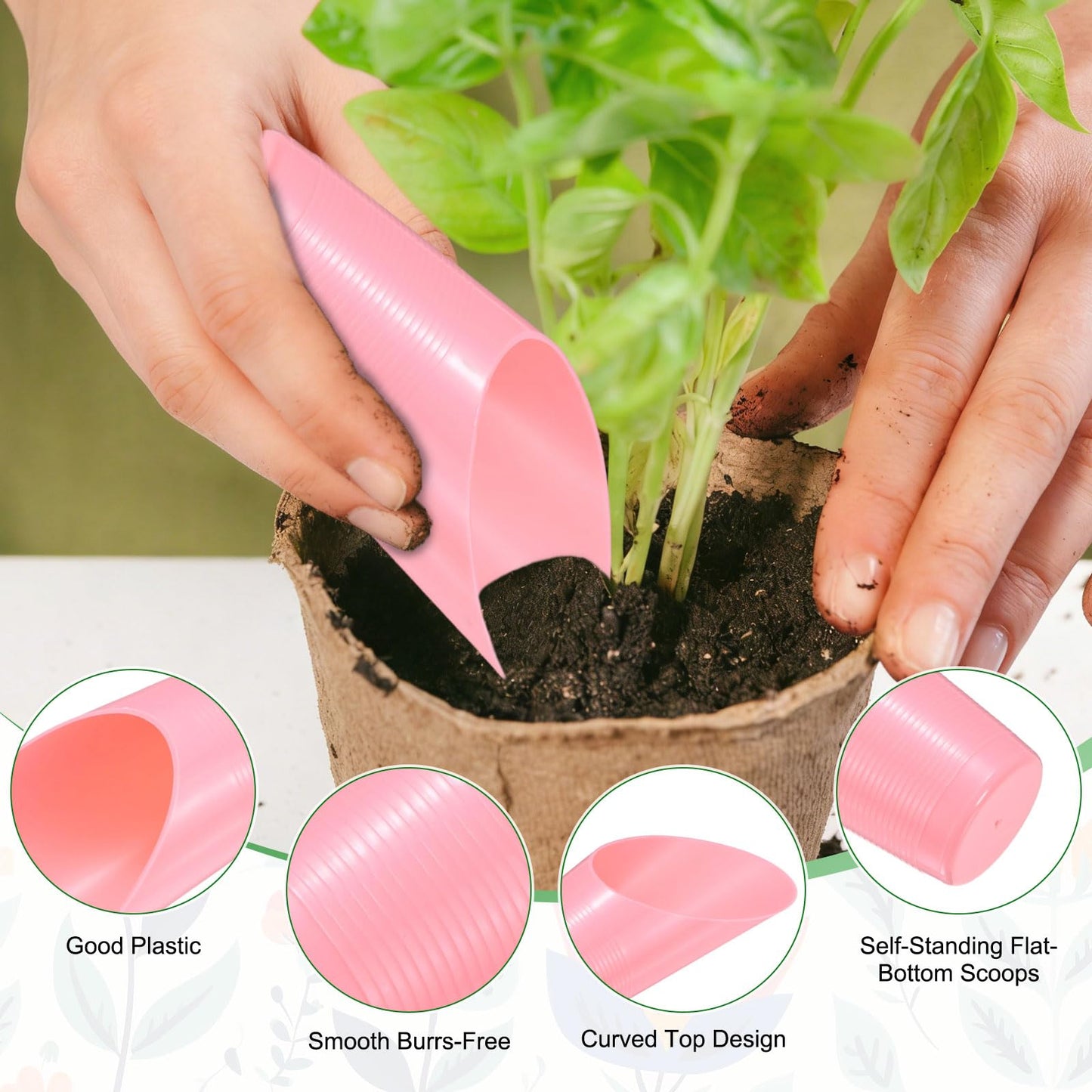 M METERXITY 18-Pack Bonsai Soil Scoops, Plastic Garden Soil Scoops Bucket Shovel Potting Scoopers for Transplanting/Flower Planting/Plant Succulent, Colorful Small Gardening Tools [Pink]