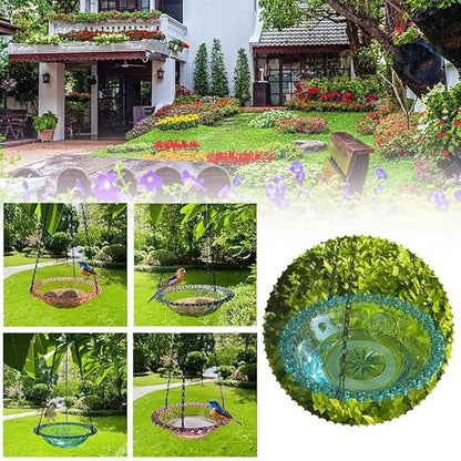 Hanging Bird Bath and Feeder - Outdoor Bowl, Garden Plate, Tray for Patio, Backyard Decor - Gift for Bird Lovers (Gray)