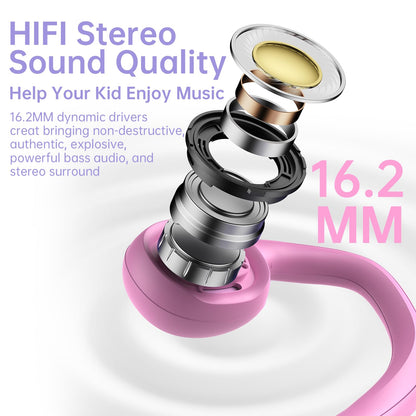 Mehomeli Kids Headphones, Bluetooth 5.2 Air Conduction Open Ear Headphones, 85dB Volume Limiting, Stereo Sound with Mic, IPX5 Waterproof, 20H Playtime, Perfect for School and Outdoor-Pink