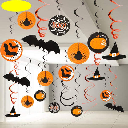 AYOGU 30 Pieces Halloween Decorations Party Hanging Swirl, Witches Hat, Bats, Spider, Ceiling Hanging Party Favor Indoor Decoration Plastic Streamer