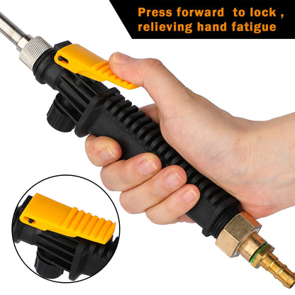 Ramarmro 29" Sprayer Wand, 2 Brass Barbs Match 3/8'' & 1/4" Hoses, Adjustable Stainless Steel Replacement Garden Sprayer Wand with Built-in Shut-Off Valve, w/ 2 Hose Clamps & Connects Yellow
