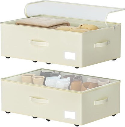EE-RoomWorld Under Bed Storage with Wheels, No Assemble Required 10 inches height Under Bed Storage bins,Large capacity Rolling Underbed Shoe Storage containers，dorm underbed storage drawers