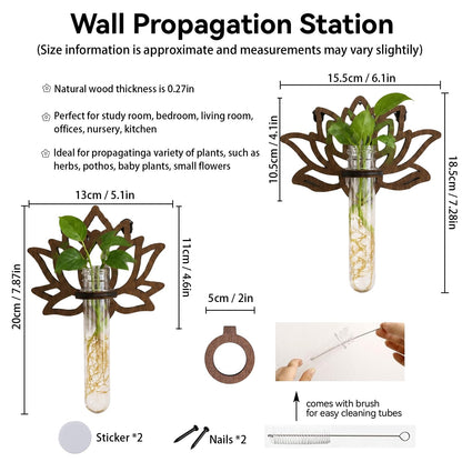 Artilady Plant Propagation Station 2 Pack Wall Hanging Plant Terrarium Holder with Test Tube Wood Window Planter Indoor Decor for Living Room Bedroom Kitchen (Lotus)