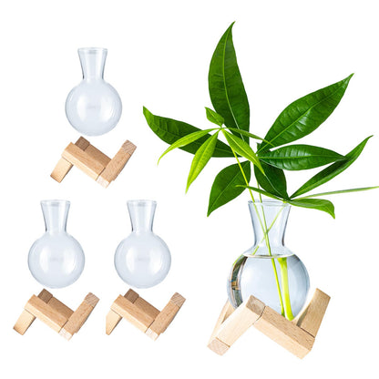Plant Propagation Station, Desktop Flower Vases-Plant Terrarium with Wooden Stand, Tabletop Bulb Glass Vase for Living Room,Hydroponics Home Office Decoration Cu(4pcs)