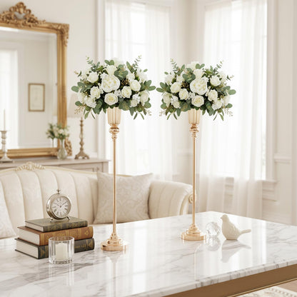 32.5inch Versatile Metal Wedding Centerpiece Vases - Set of 2 Tall Gold Trumpet Vases for Road Lead, Elegant Centerpiece Stands for Wedding Reception Party Events Anniversary (Gold, 32.5in - 2Pcs)