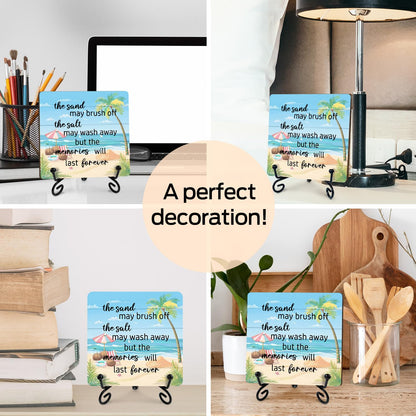 Beach Wooden Sign Desk & Shelf Decor Plaque – "The Sand The Salt" Room Accent with Stand – Coastal Summer Decorations for Home Office, Beachy Room, Bathroom – Beach Gifts for Women, Vacation Gift